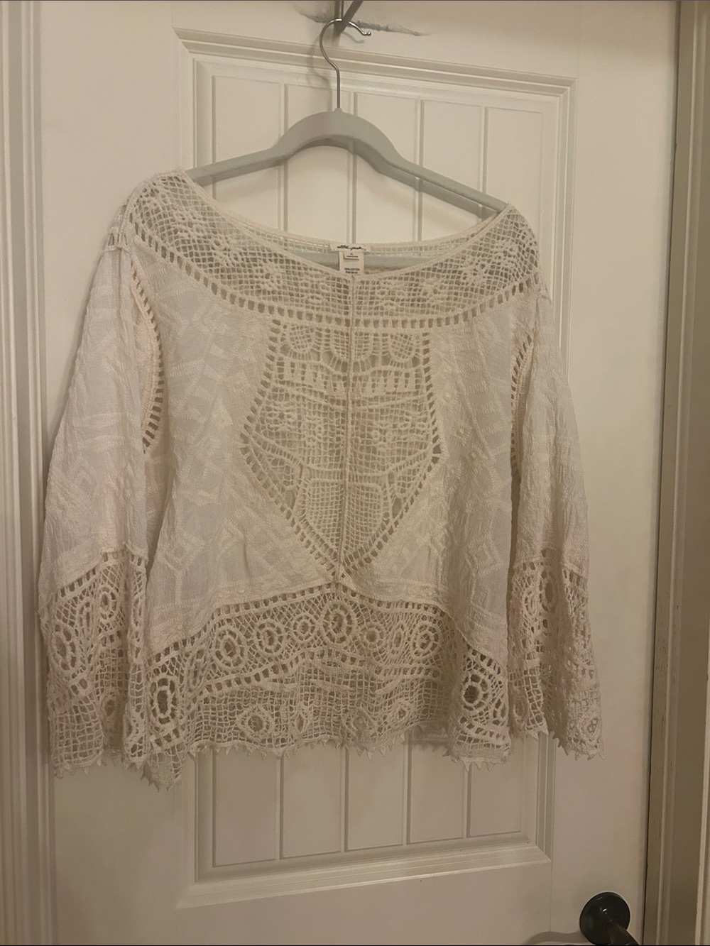 Ultra Pink Crochet Lace Top in Light Cream